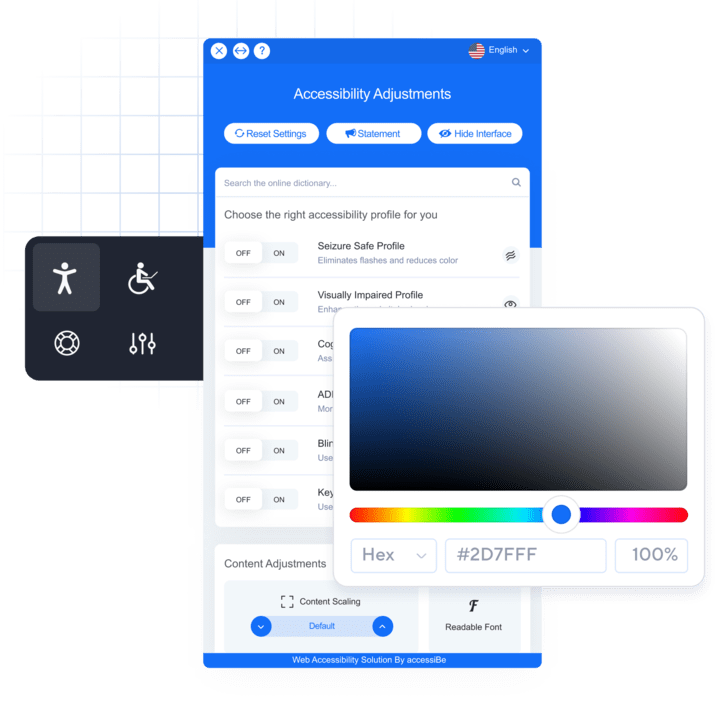 accessibility adjustments interface of accessiBe's accessWidget