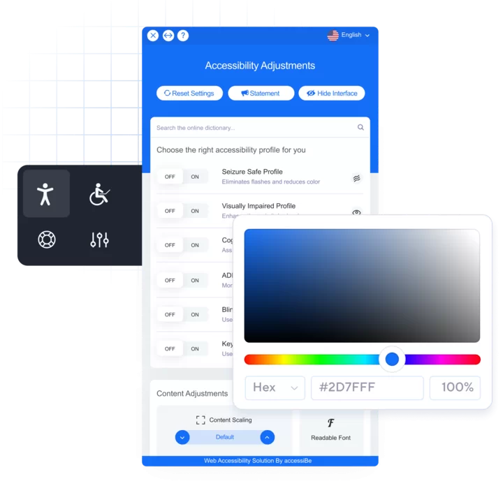 accessibility adjustments interface of accessiBe's accessWidget